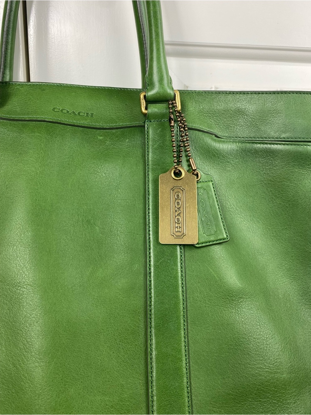 Vintage COACH Bleeker Legacy Weekender Tote Bag Green Leather Luggage 70487 - Picture 2 of 13